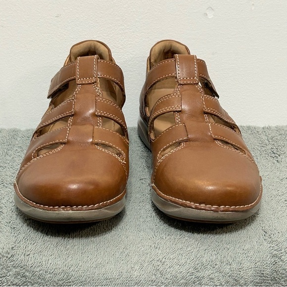Clarks Unstructured Leather Appley Strap Sandals Womens Size 9 Brown - Picture 5 of 12
